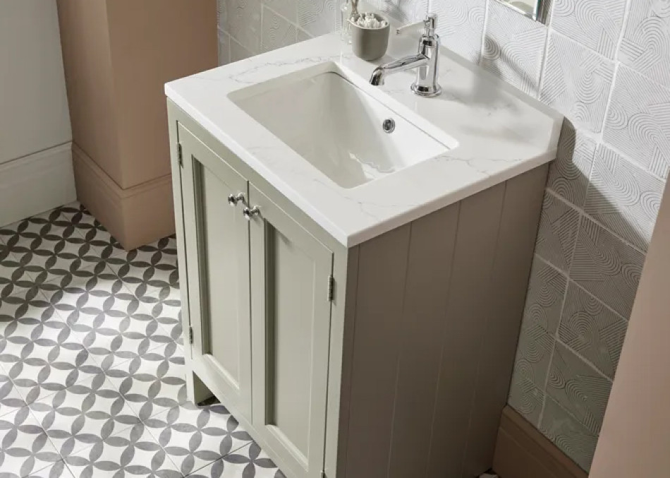 Discover the stunning Hampton underslung unit in Mocha with exquisite upstand detail, perfect for elevating your bathroom's aesthetic.